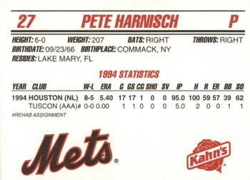 1995 Kahn's New York Mets #NNO Pete Harnisch Back
