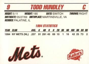 1995 Kahn's New York Mets #NNO Todd Hundley Back