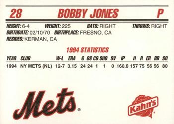 1995 Kahn's New York Mets #NNO Bobby Jones Back