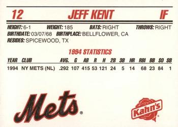 1995 Kahn's New York Mets #NNO Jeff Kent Back
