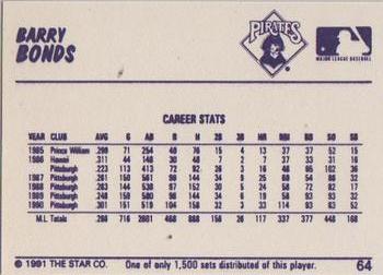 1991 Star Home Run #64 Barry Bonds Back