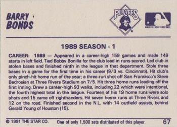 1991 Star Home Run #67 Barry Bonds Back