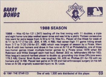 1991 Star Home Run #69 Barry Bonds Back