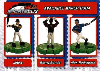 2004 Topps - MLB Sportsclix Ads #NNO Ichiro / Barry Bonds / Alex Rodriguez Front