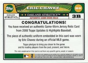 2008 Topps Updates & Highlights - Relics #RR-EC Eric Chavez Back