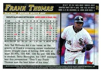 1998 Topps #20 Frank Thomas Back