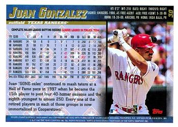 1998 Topps #30 Juan Gonzalez Back