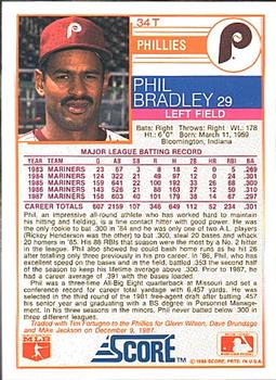1988 Score Rookie & Traded #34T Phil Bradley Back