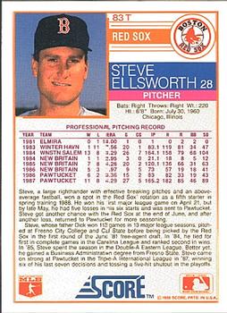 1988 Score Rookie & Traded #83T Steve Ellsworth Back