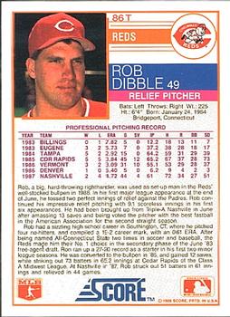 1988 Score Rookie & Traded #86T Rob Dibble Back