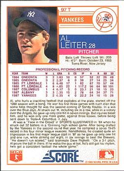 1988 Score Rookie & Traded #97T Al Leiter Back