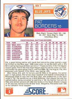 1988 Score Rookie & Traded #99T Pat Borders Back
