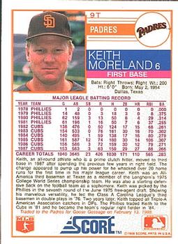 1988 Score Rookie & Traded #9T Keith Moreland Back