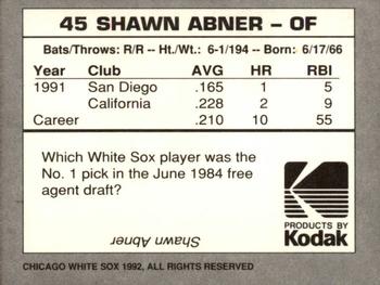 1992 Kodak Chicago White Sox #NNO Shawn Abner Back