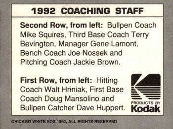 1992 Kodak Chicago White Sox #NNO Walt Hriniak / Doug Mansolino / Dave Huppert / Mike Squires / Terry Bevington / Gene Lamont / Joe Nossek / Jackie Brown Back