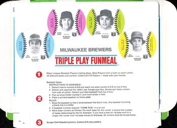 1977 Burger Chef Fun Meal Discs - Triple Play Funmeal Tray #NNO Milwaukee Brewers Back