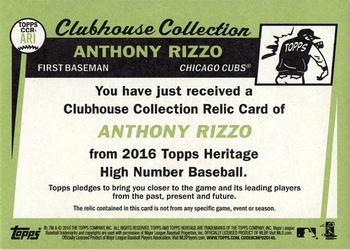 2016 Topps Heritage - Clubhouse Collection Relics #CCR-ARI Anthony Rizzo Back