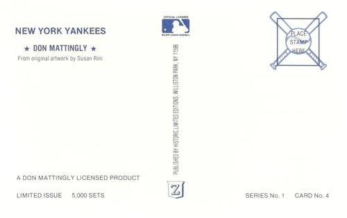 1989 Historic Limited Editions Don Mattingly Postcards (Series 1) #4 Don Mattingly Back