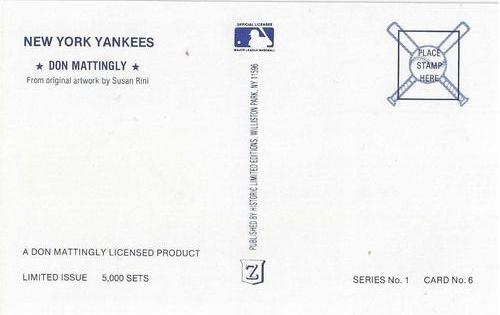1989 Historic Limited Editions Don Mattingly Postcards (Series 1) #6 Don Mattingly Back