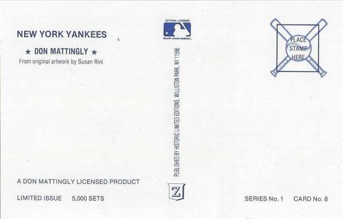 1989 Historic Limited Editions Don Mattingly Postcards (Series 1) #8 Don Mattingly Back