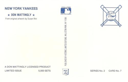 1991 Historic Limited Editions Don Mattingly Postcards (Series 2) #7 Don Mattingly Back