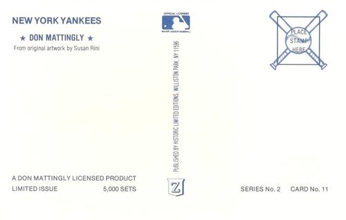1991 Historic Limited Editions Don Mattingly Postcards (Series 2) #11 Don Mattingly Back