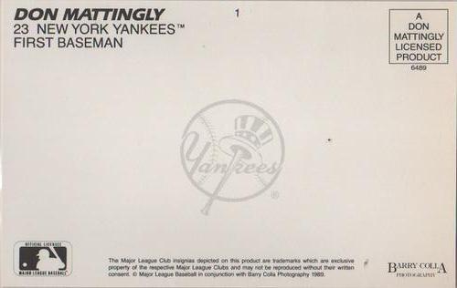 1989 Barry Colla Don Mattingly Postcards #1 Don Mattingly Back