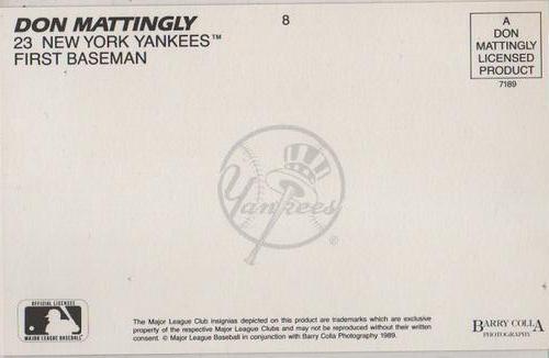 1989 Barry Colla Don Mattingly Postcards #8 Don Mattingly Back