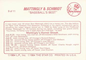 1988 Star Mattingly & Schmidt #9 Don Mattingly Back