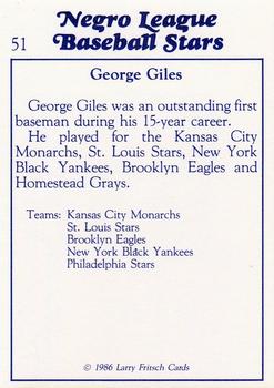 1986 Fritsch Negro League Baseball Stars #51 George Giles Back