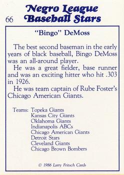 1986 Fritsch Negro League Baseball Stars #66 Bingo DeMoss Back