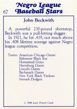 1986 Fritsch Negro League Baseball Stars #67 John Beckwith Back