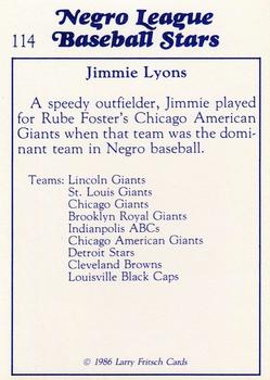 1986 Fritsch Negro League Baseball Stars #114 Jimmie Lyons Back