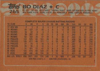 1988 Topps #265 Bo Diaz Back