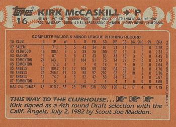 1988 Topps #16 Kirk McCaskill Back