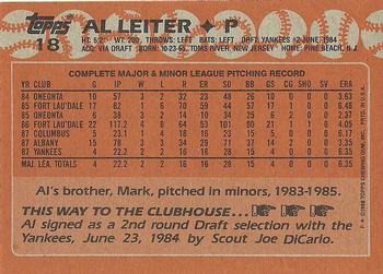 1988 Topps #18 Al Leiter Back