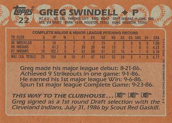 1988 Topps #22 Greg Swindell Back