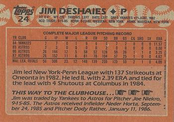 1988 Topps #24 Jim Deshaies Back