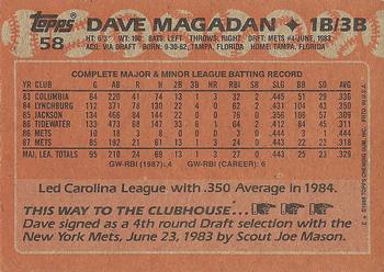 1988 Topps #58 Dave Magadan Back