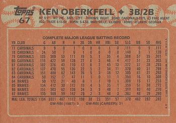 1988 Topps #67 Ken Oberkfell Back