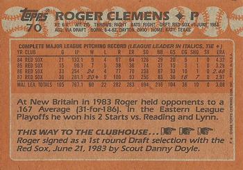 1988 Topps #70 Roger Clemens Back