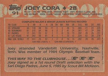 1988 Topps #91 Joey Cora Back