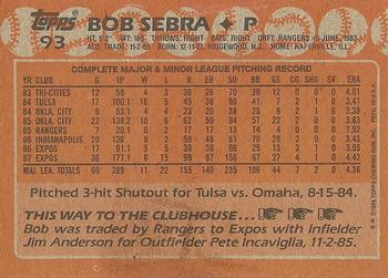 1988 Topps #93 Bob Sebra Back