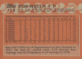 1988 Topps #118 Bob Welch Back