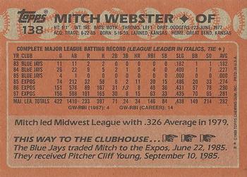 1988 Topps #138 Mitch Webster Back