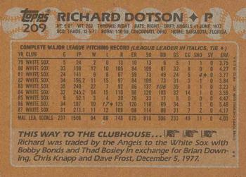 1988 Topps #209 Richard Dotson Back