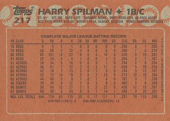 1988 Topps #217 Harry Spilman Back