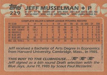 1988 Topps #229 Jeff Musselman Back