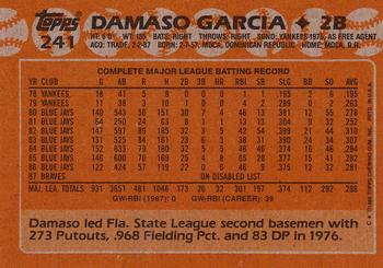1988 Topps #241 Damaso Garcia Back