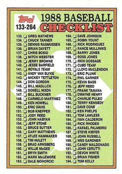 1988 Topps #253 Checklist: 133-264 Front